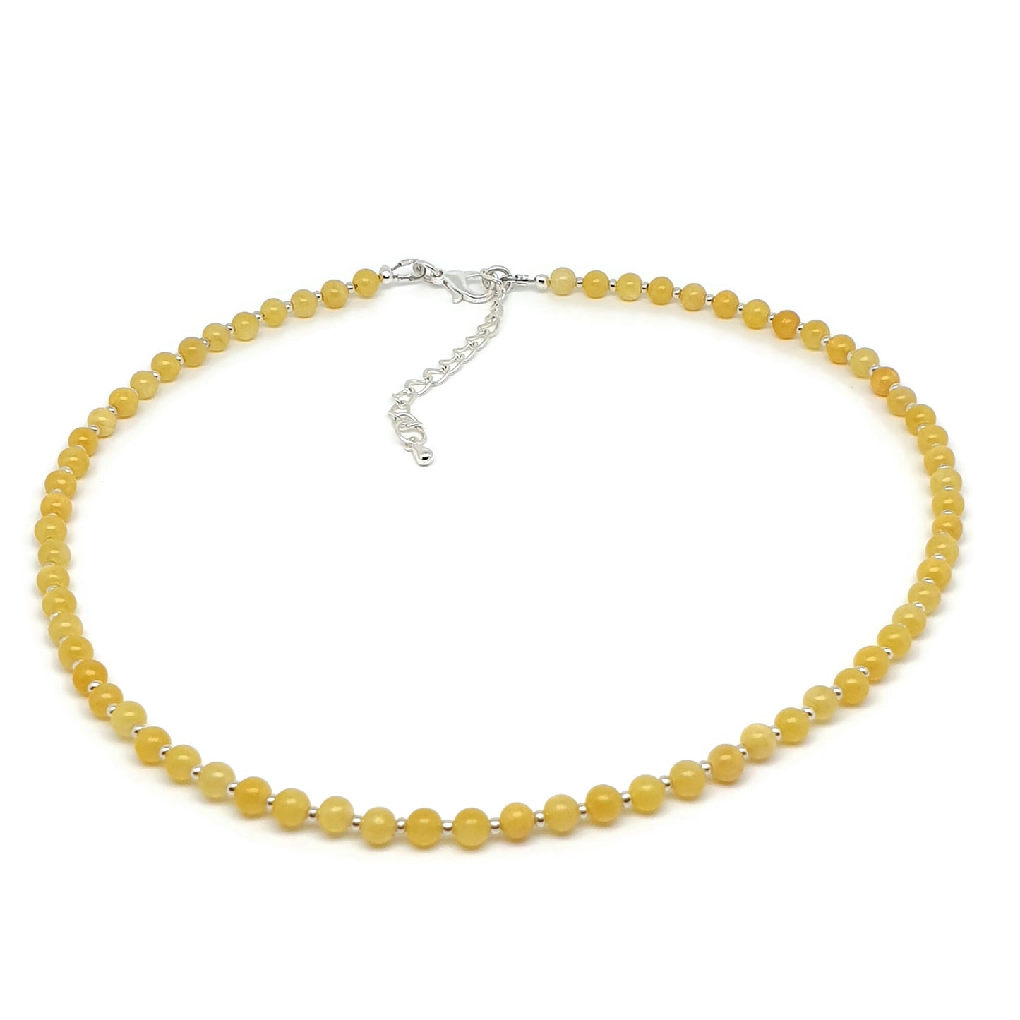 Yellow Chalcedony Beaded Collar Necklace Silver Plated