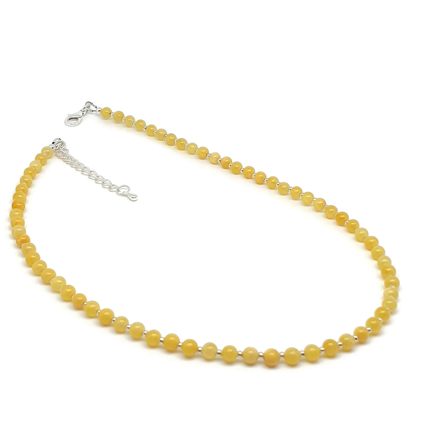 Yellow Chalcedony Beaded Collar Necklace Silver Plated