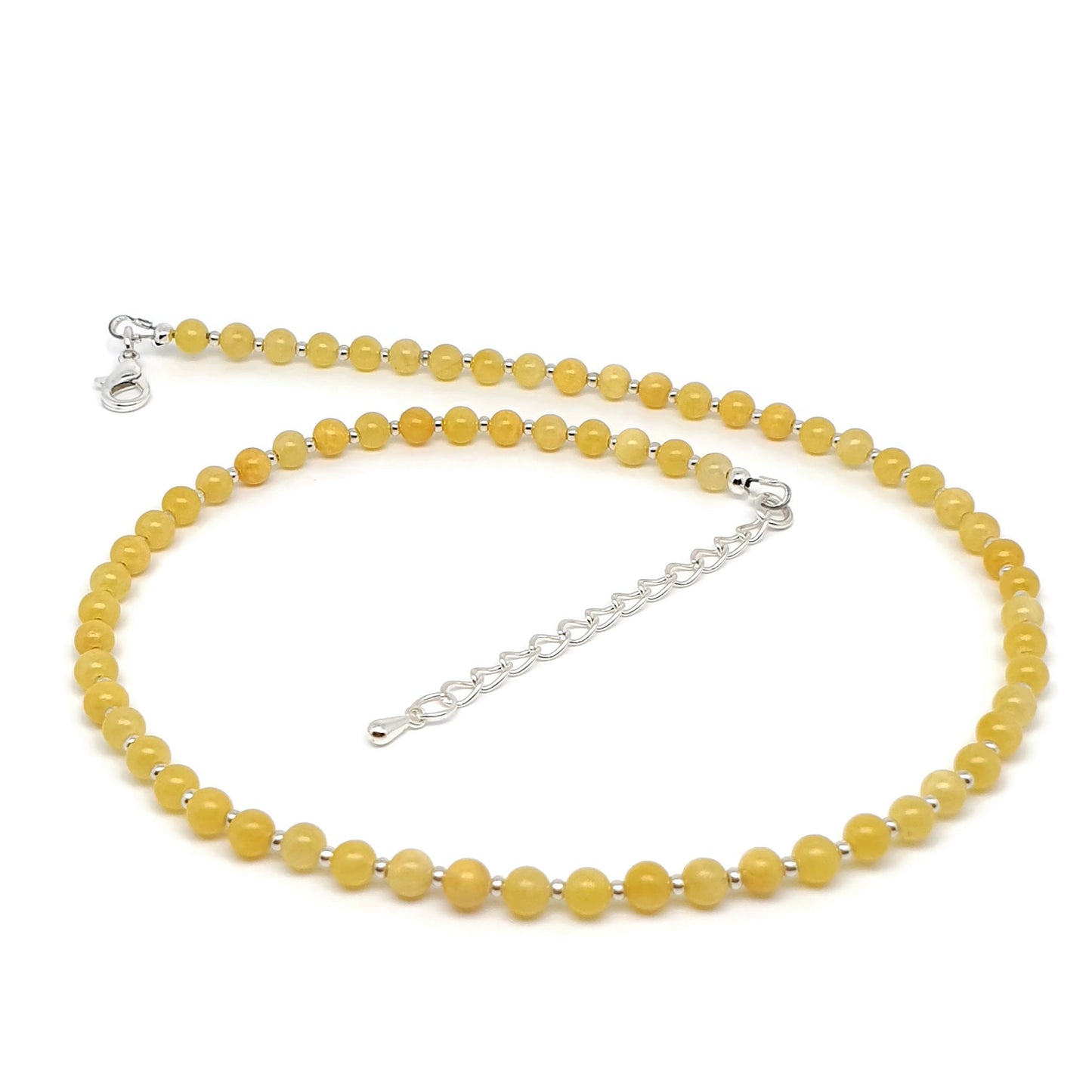 Yellow Chalcedony Beaded Collar Necklace Silver Plated
