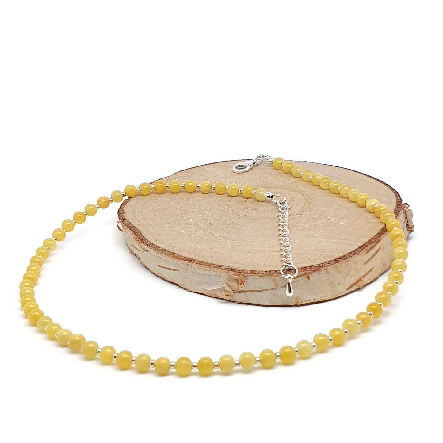 Yellow Chalcedony Beaded Collar Necklace Silver Plated