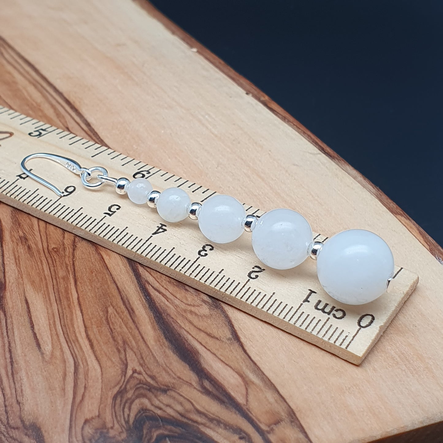 White Jade Beaded Graduated Gemstone Boho Earrings Long Dangle Drop