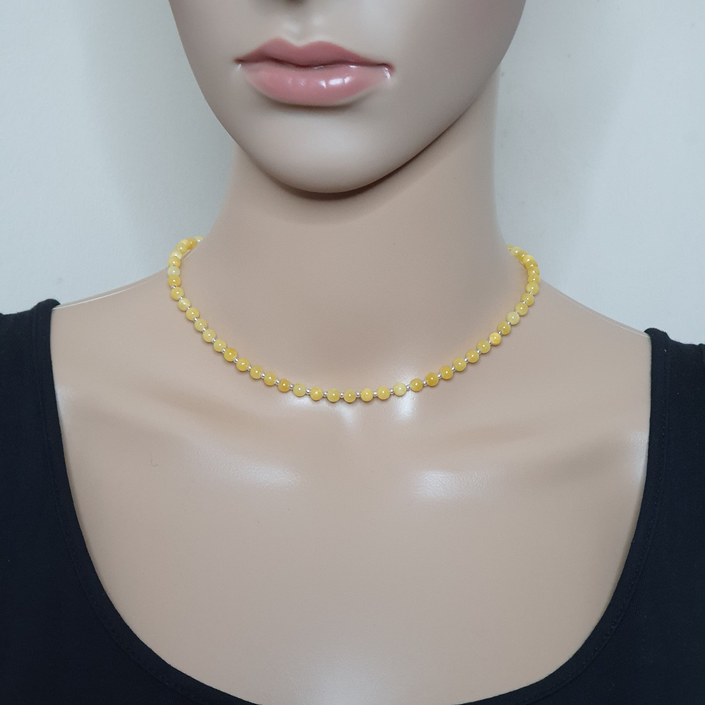 Yellow Chalcedony Beaded Collar Necklace Silver Plated