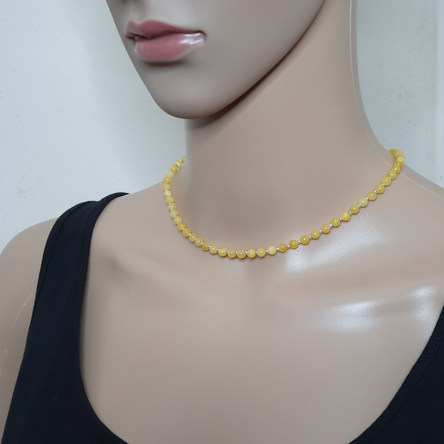 Yellow Chalcedony Beaded Collar Necklace Silver Plated