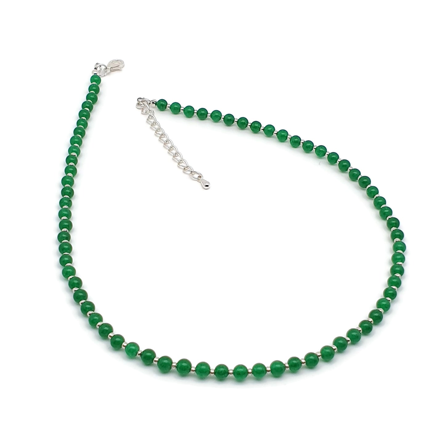 Green Jade Beaded Collar Necklace Silver Plated