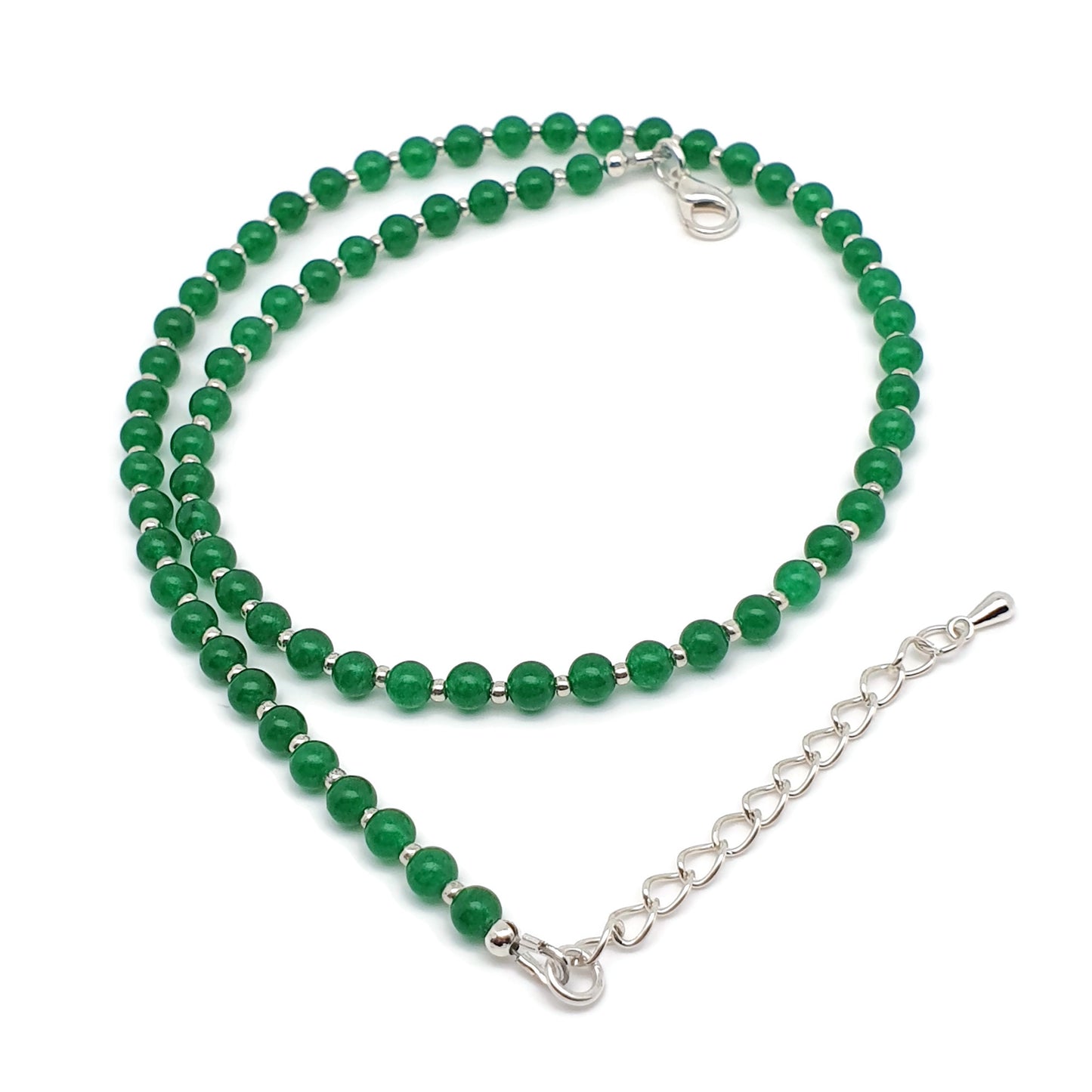 Green Jade Beaded Collar Necklace Silver Plated
