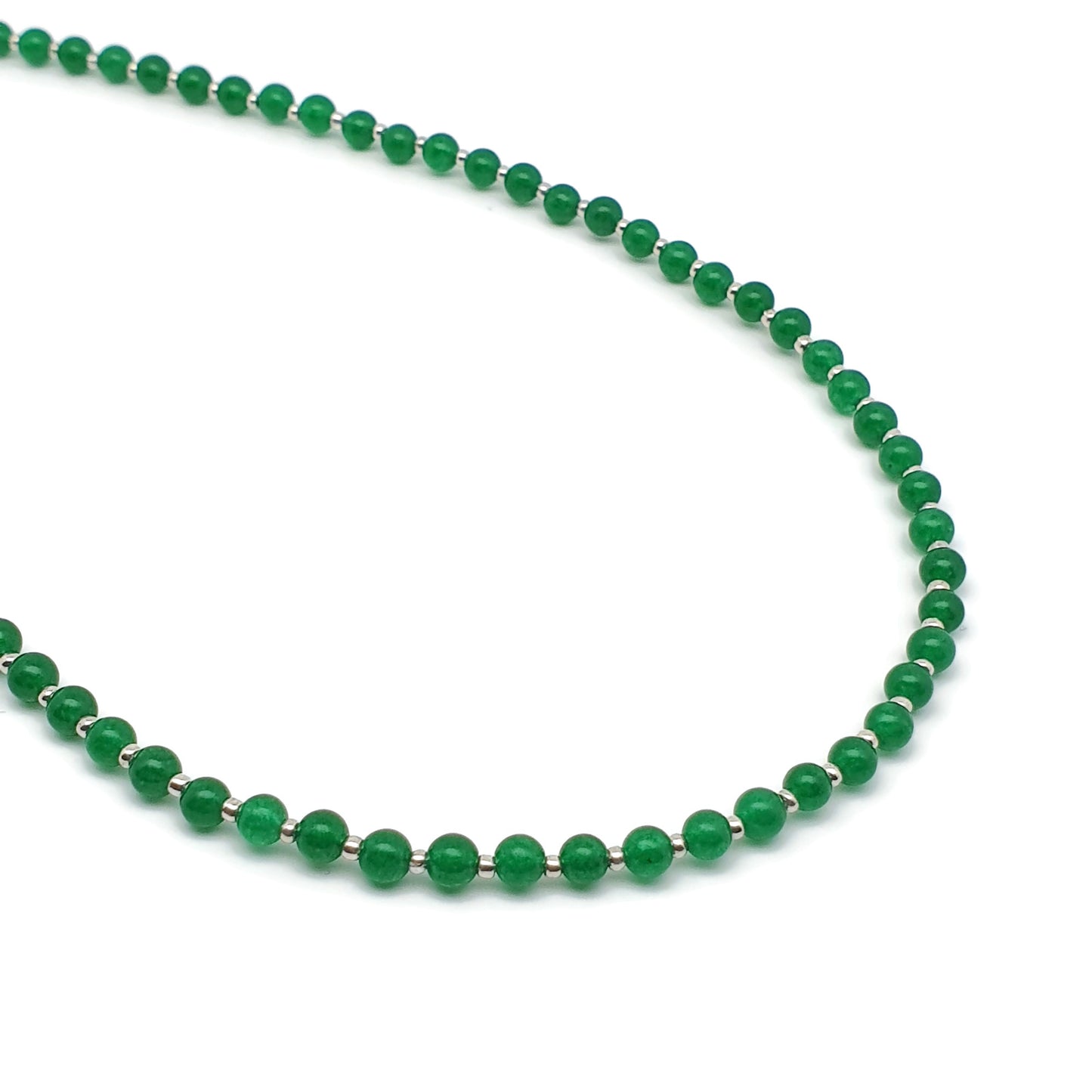 Green Jade Beaded Collar Necklace Silver Plated