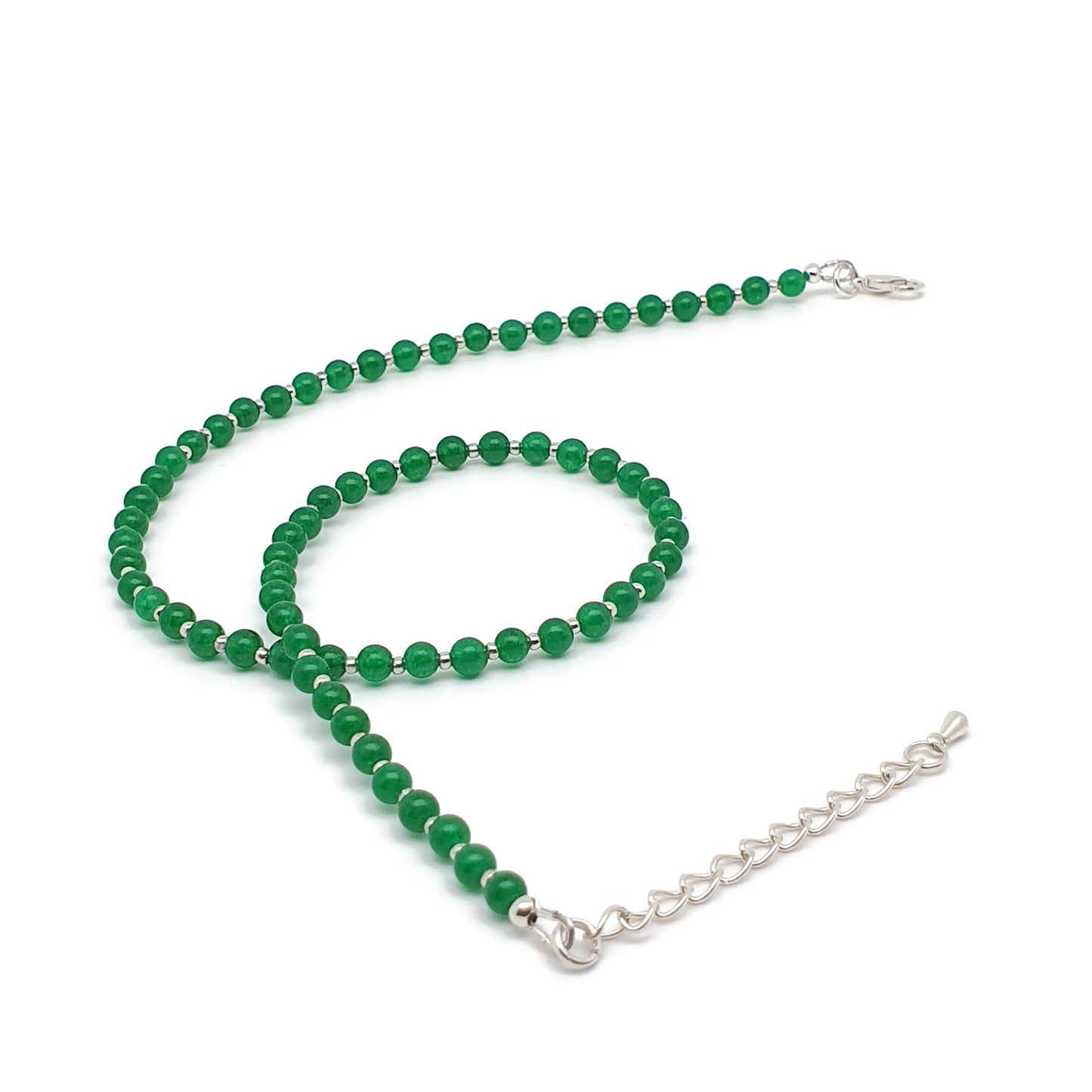 Green Jade Beaded Collar Necklace Silver Plated