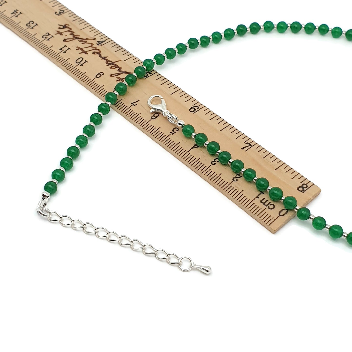 Green Jade Beaded Collar Necklace Silver Plated