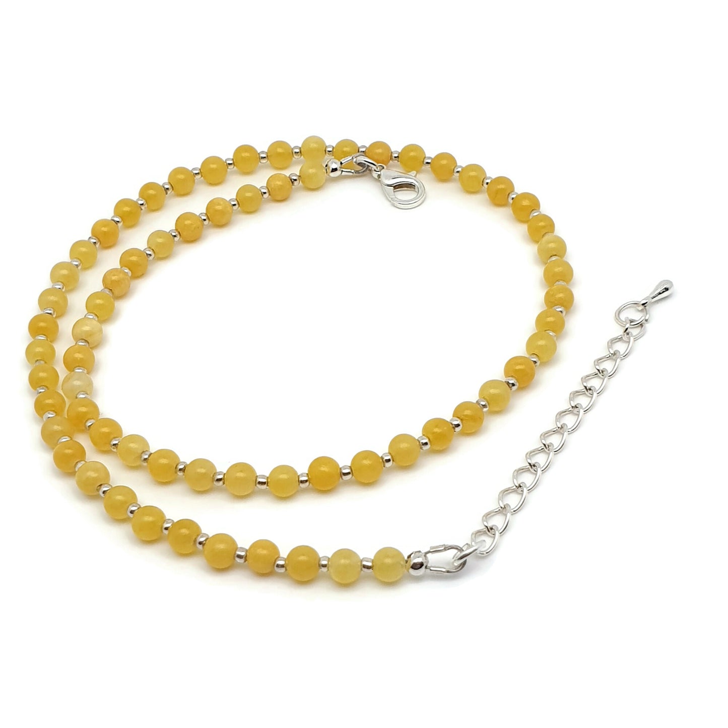 Yellow Chalcedony Beaded Collar Necklace Silver Plated