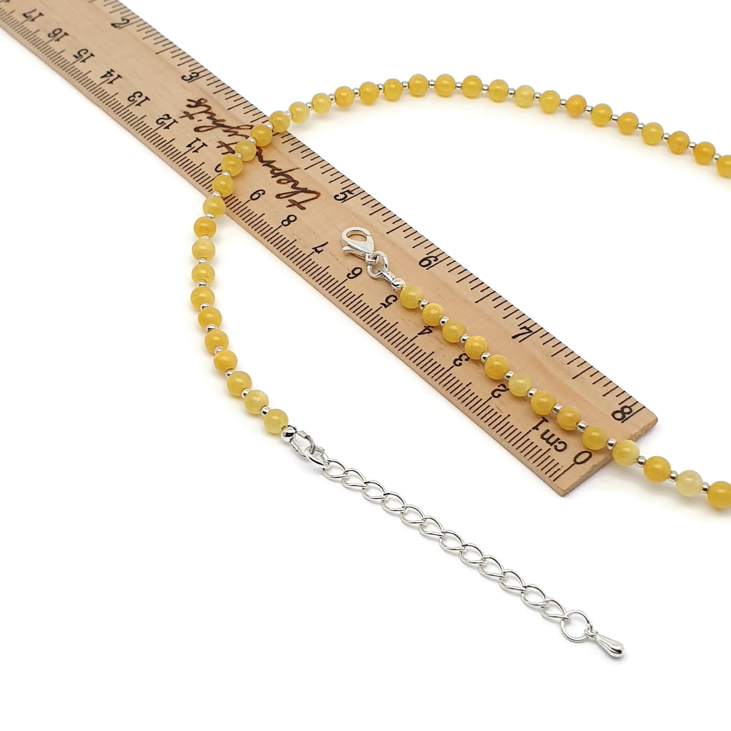 Yellow Chalcedony Beaded Collar Necklace Silver Plated