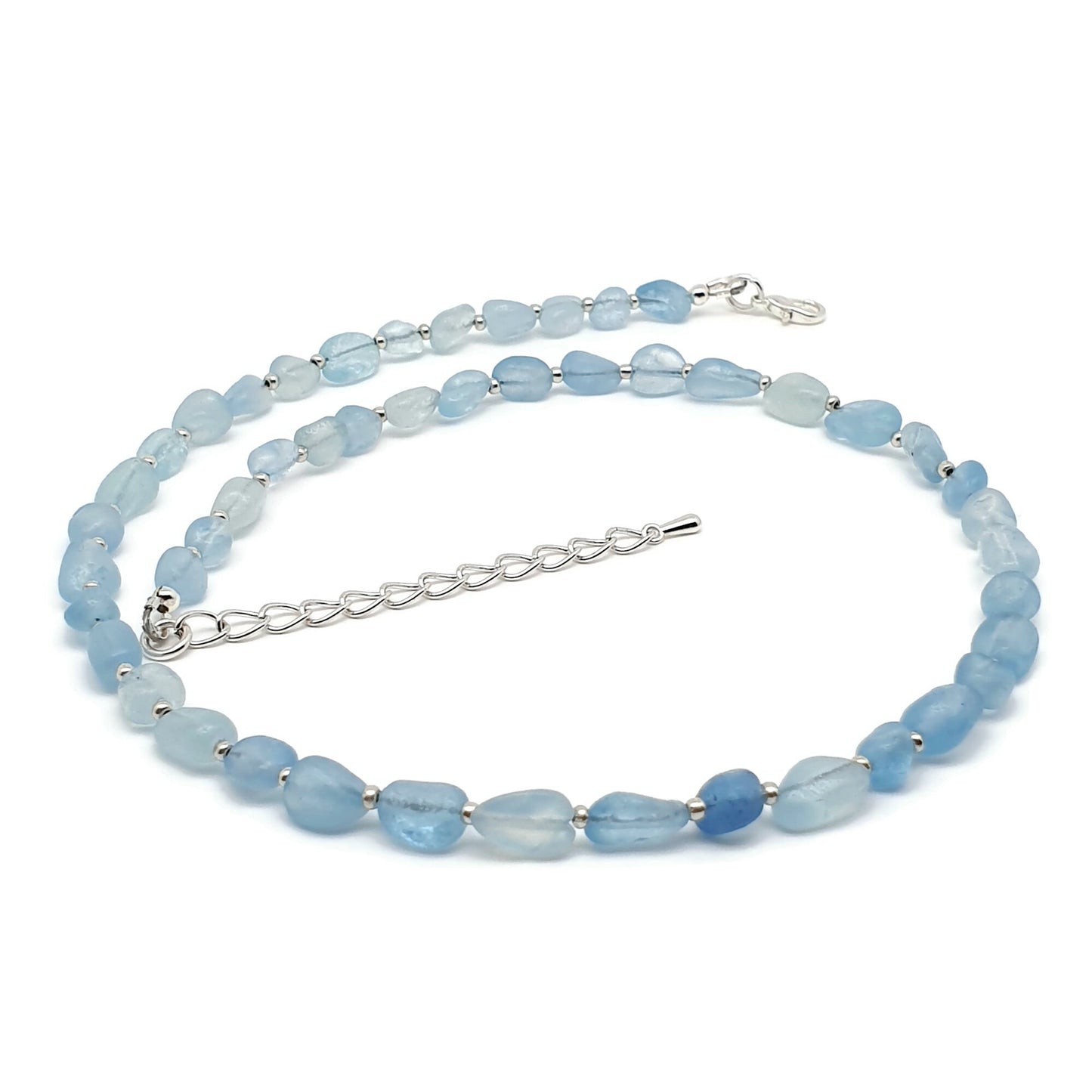 Beaded Aquamarine Nuggets Collar Necklace Silver Plated