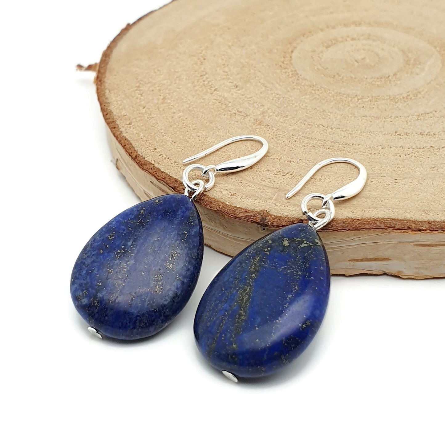 Blue Lapis Lazuli Dangle Drop Chunky Teardrop Boho Earrings