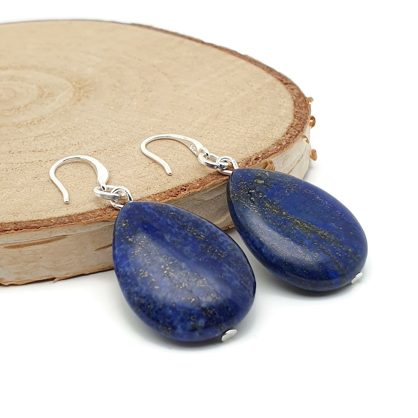 Blue Lapis Lazuli Dangle Drop Chunky Teardrop Boho Earrings