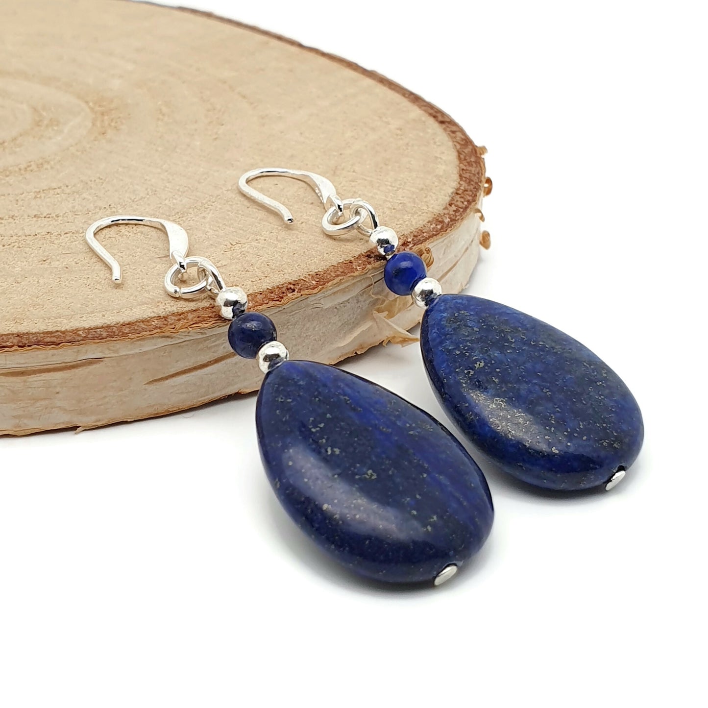 Blue Lapis Lazuli Dangle Drop Chunky Teardrop Boho Earrings
