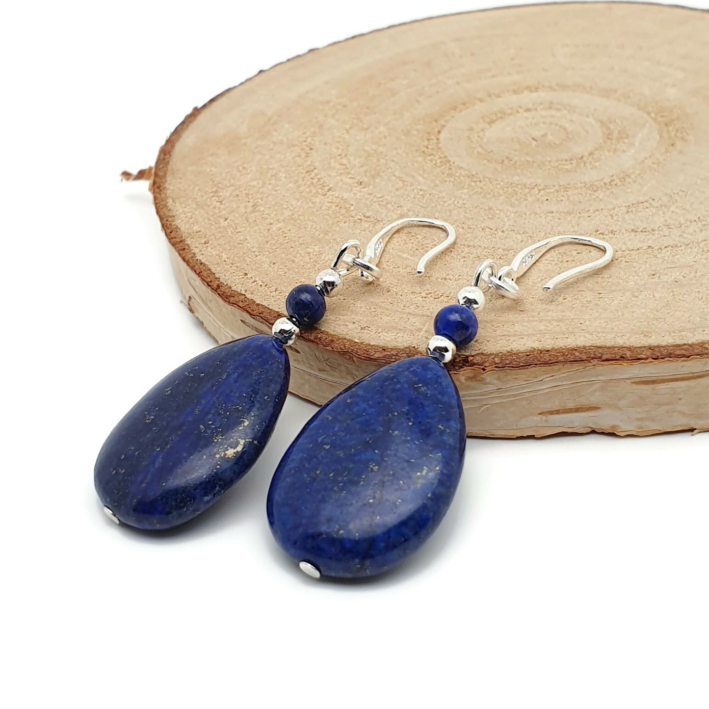 Blue Lapis Lazuli Dangle Drop Chunky Teardrop Boho Earrings