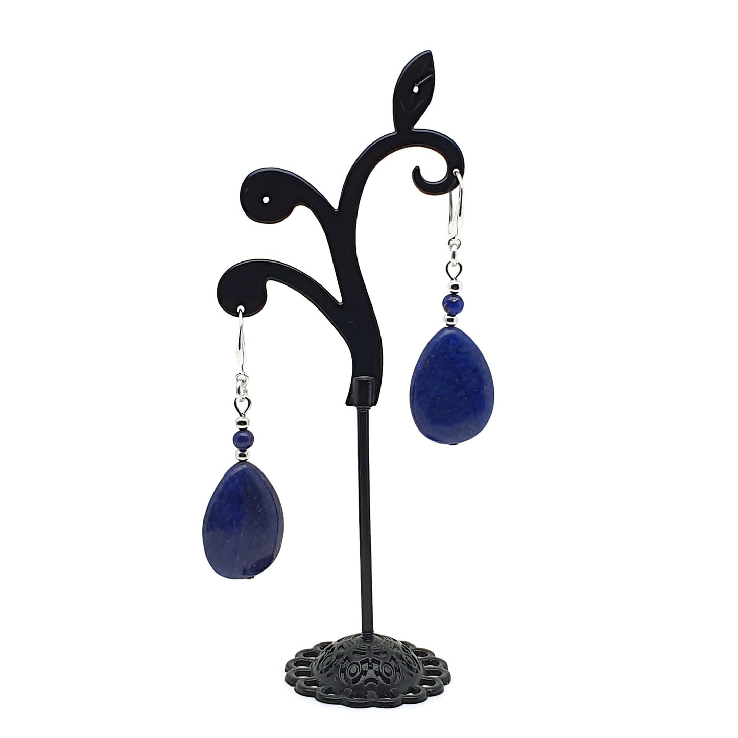 Blue Lapis Lazuli Dangle Drop Chunky Teardrop Boho Earrings