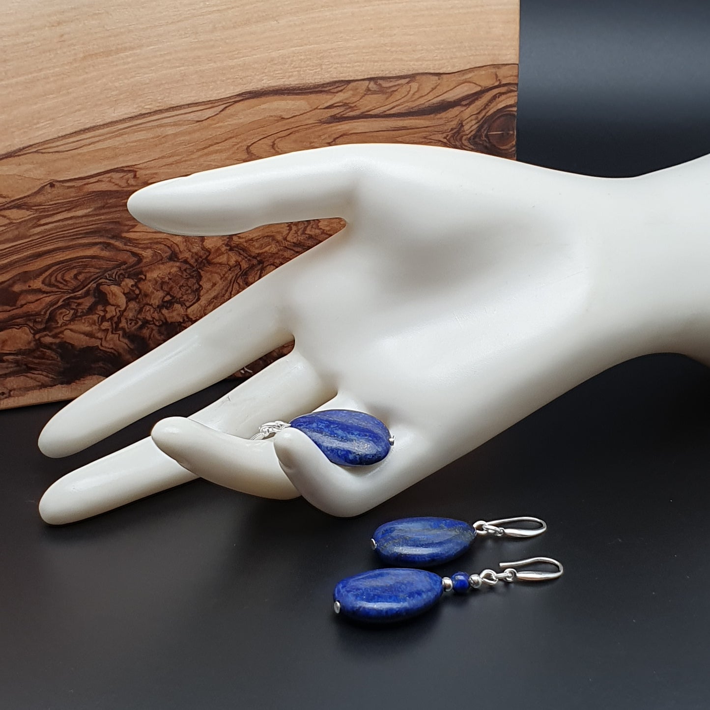 Blue Lapis Lazuli Dangle Drop Chunky Teardrop Boho Earrings