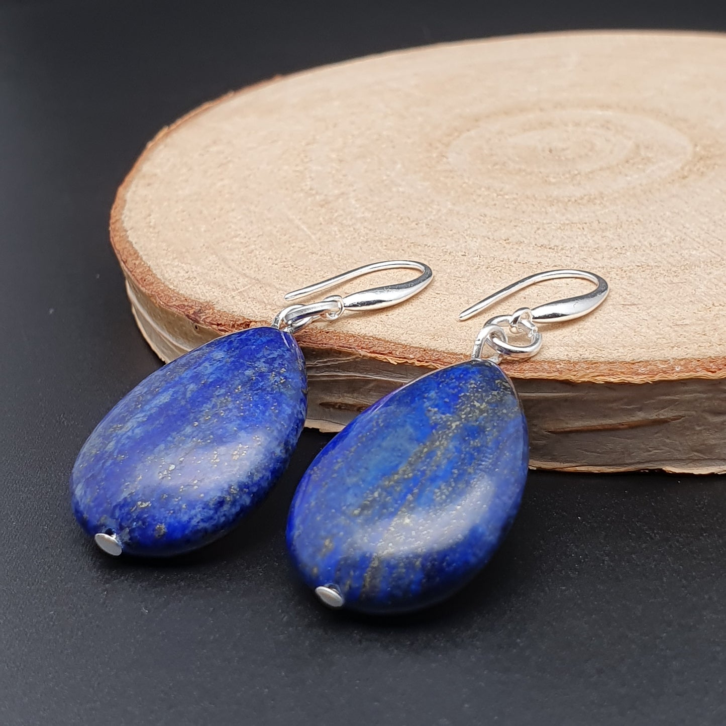 Blue Lapis Lazuli Dangle Drop Chunky Teardrop Boho Earrings