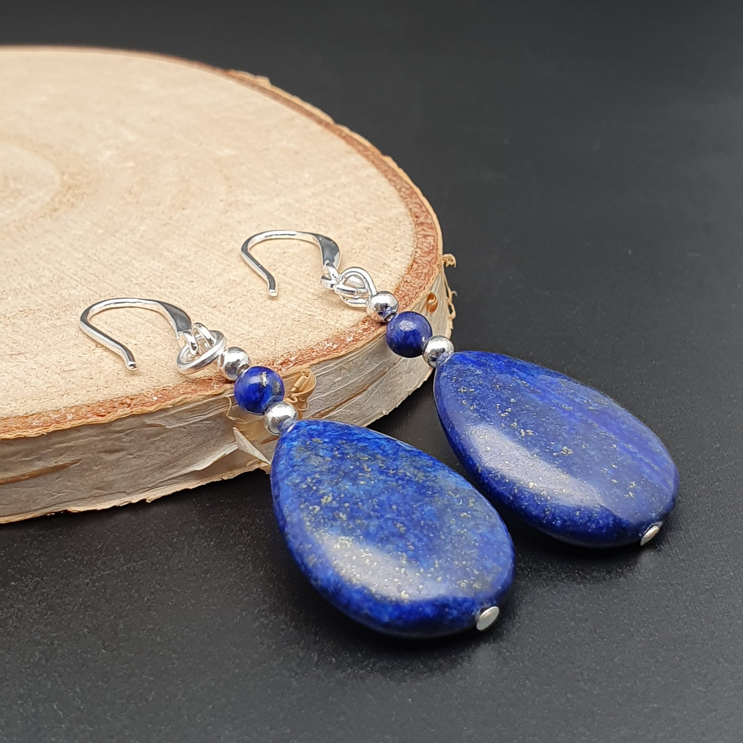 Blue Lapis Lazuli Dangle Drop Chunky Teardrop Boho Earrings