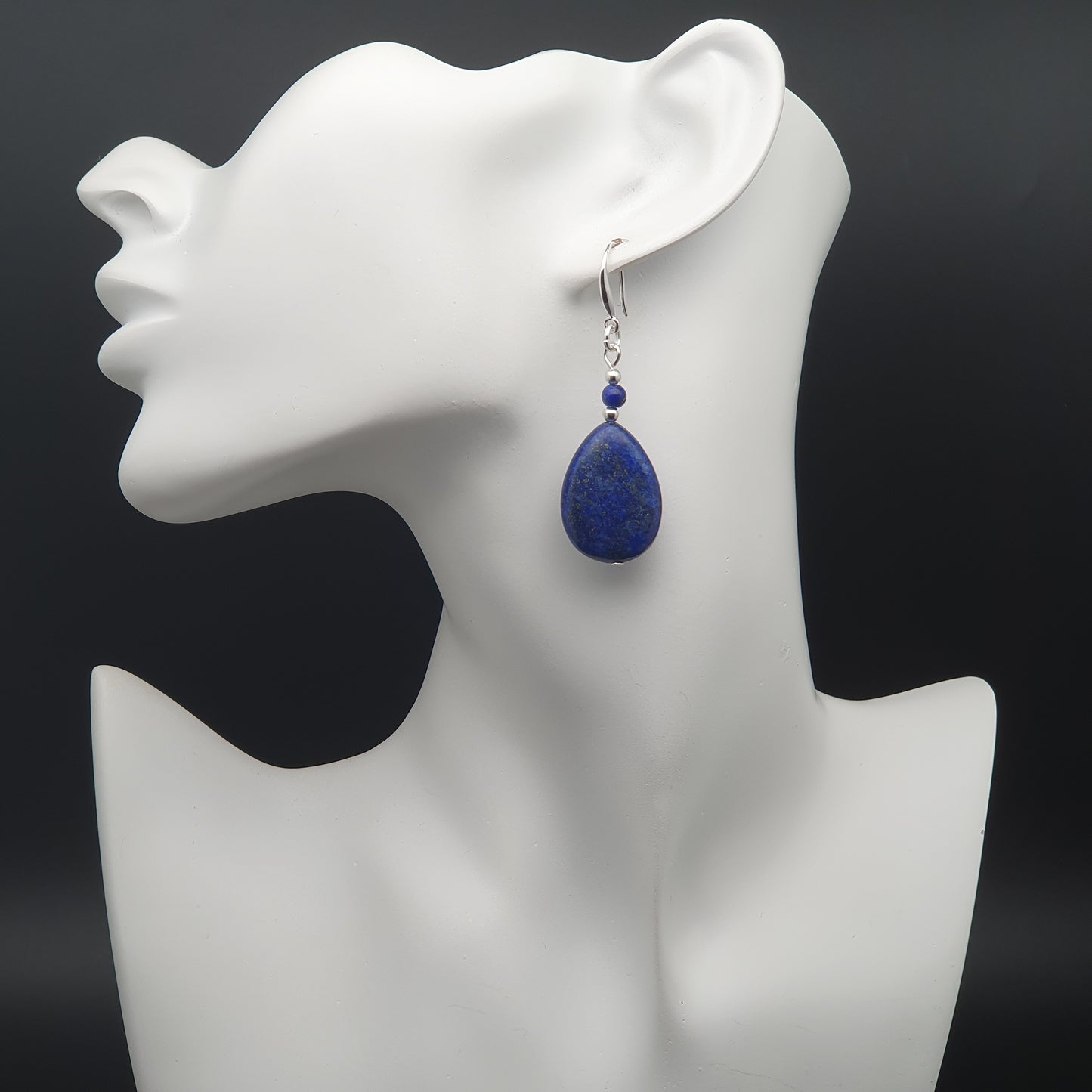 Blue Lapis Lazuli Dangle Drop Chunky Teardrop Boho Earrings