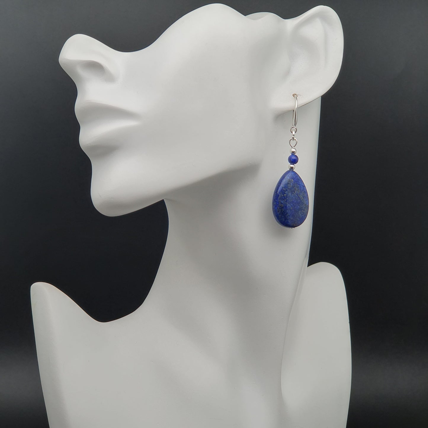Blue Lapis Lazuli Dangle Drop Chunky Teardrop Boho Earrings