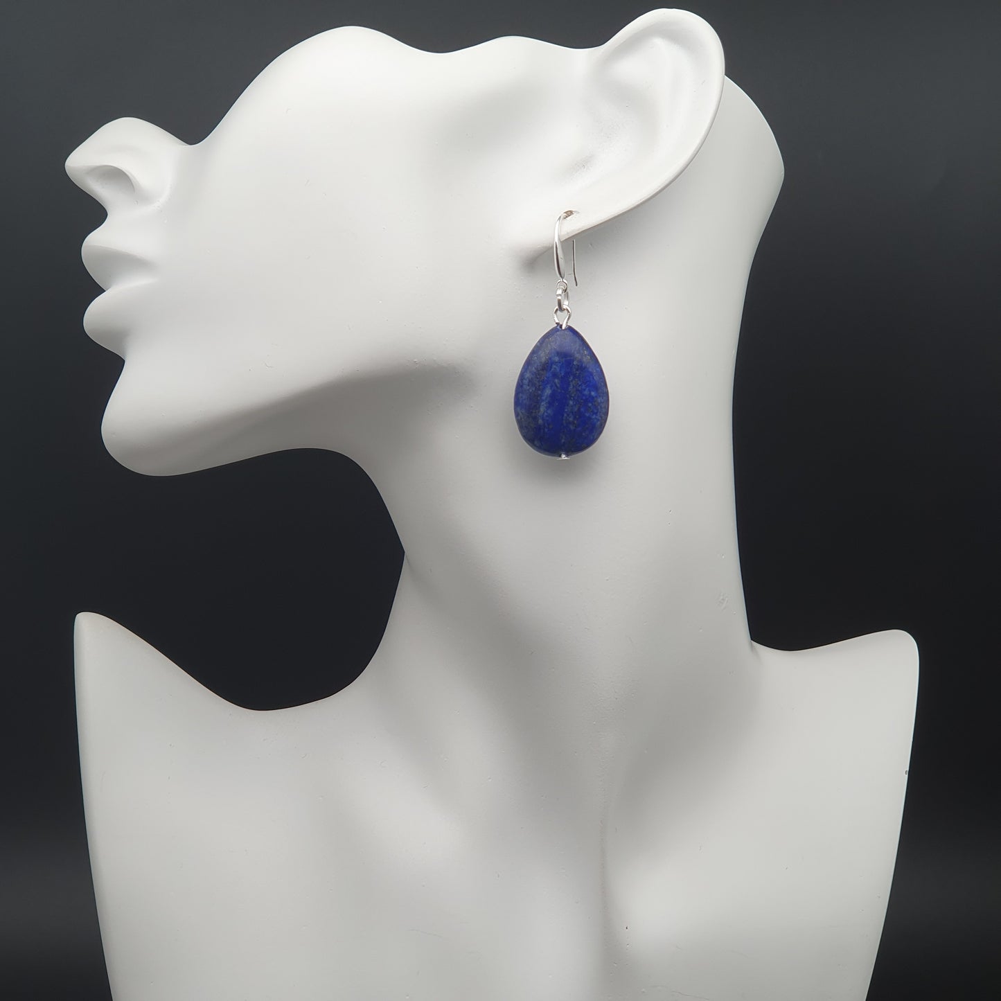 Blue Lapis Lazuli Dangle Drop Chunky Teardrop Boho Earrings
