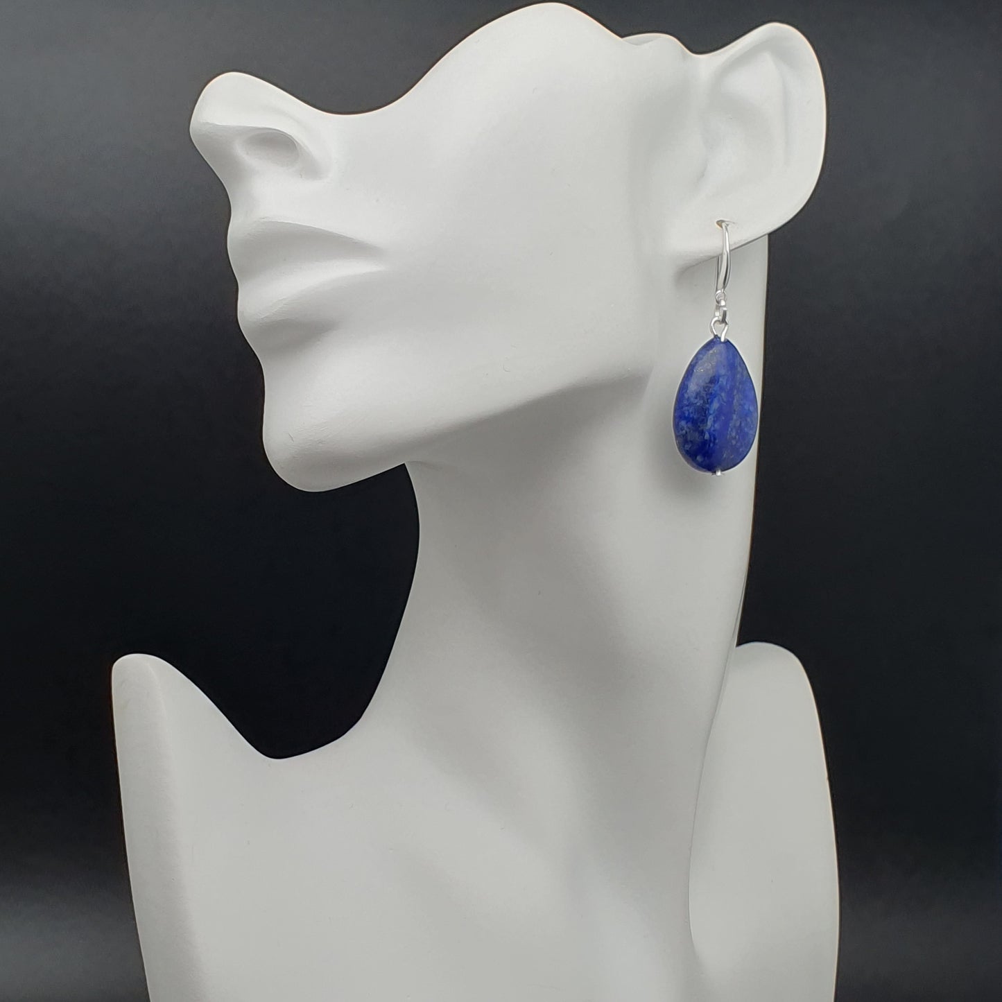 Blue Lapis Lazuli Dangle Drop Chunky Teardrop Boho Earrings