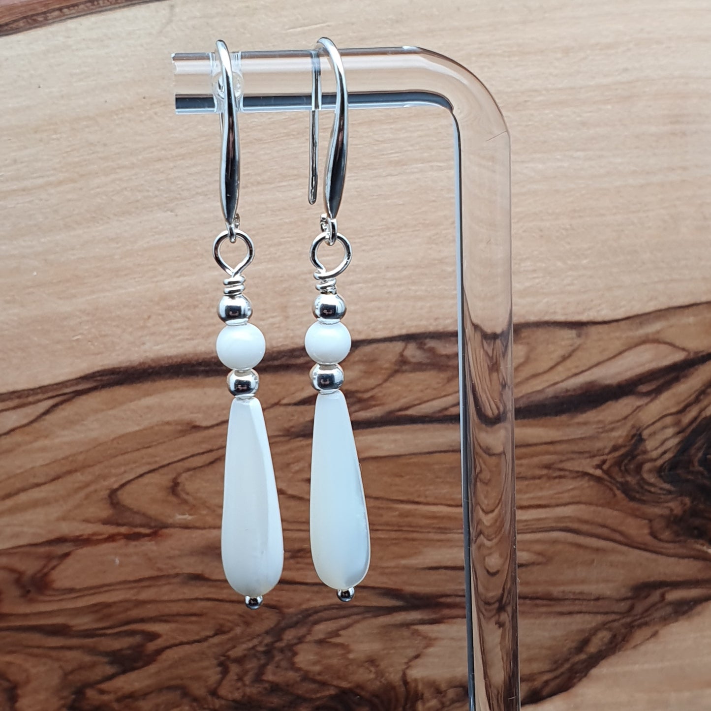 White Mother Of Pearl Teardrop Earrings Dangle Drop