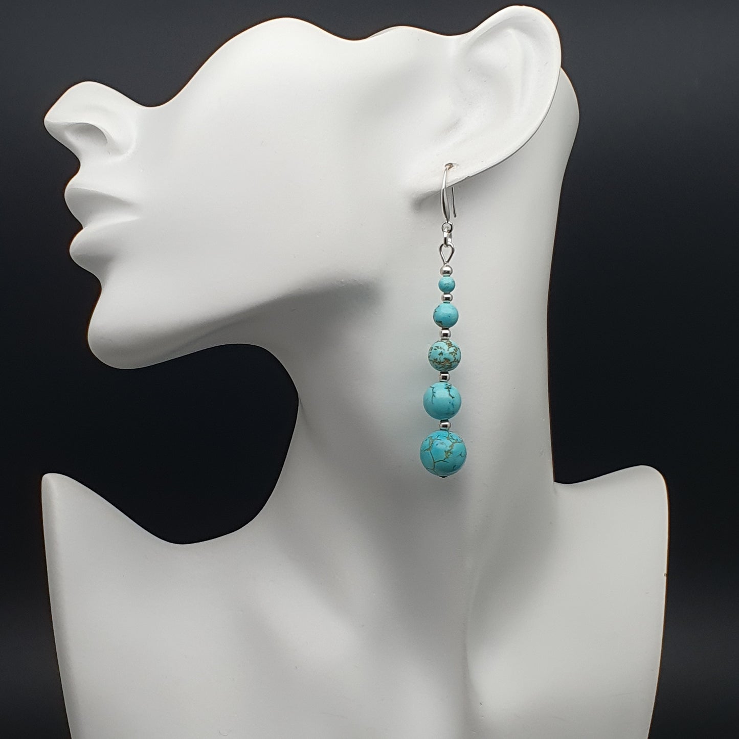 Blue Turquoise Beaded Graduated Long Dangle Drop Boho Earrings
