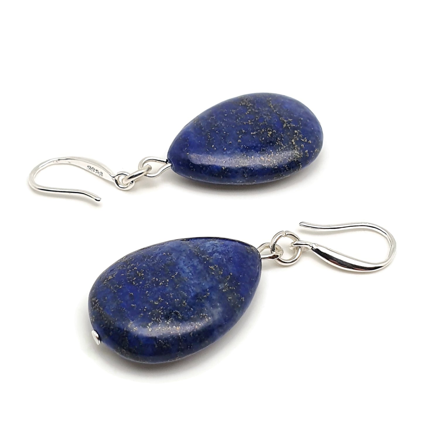 Blue Lapis Lazuli Dangle Drop Chunky Teardrop Boho Earrings