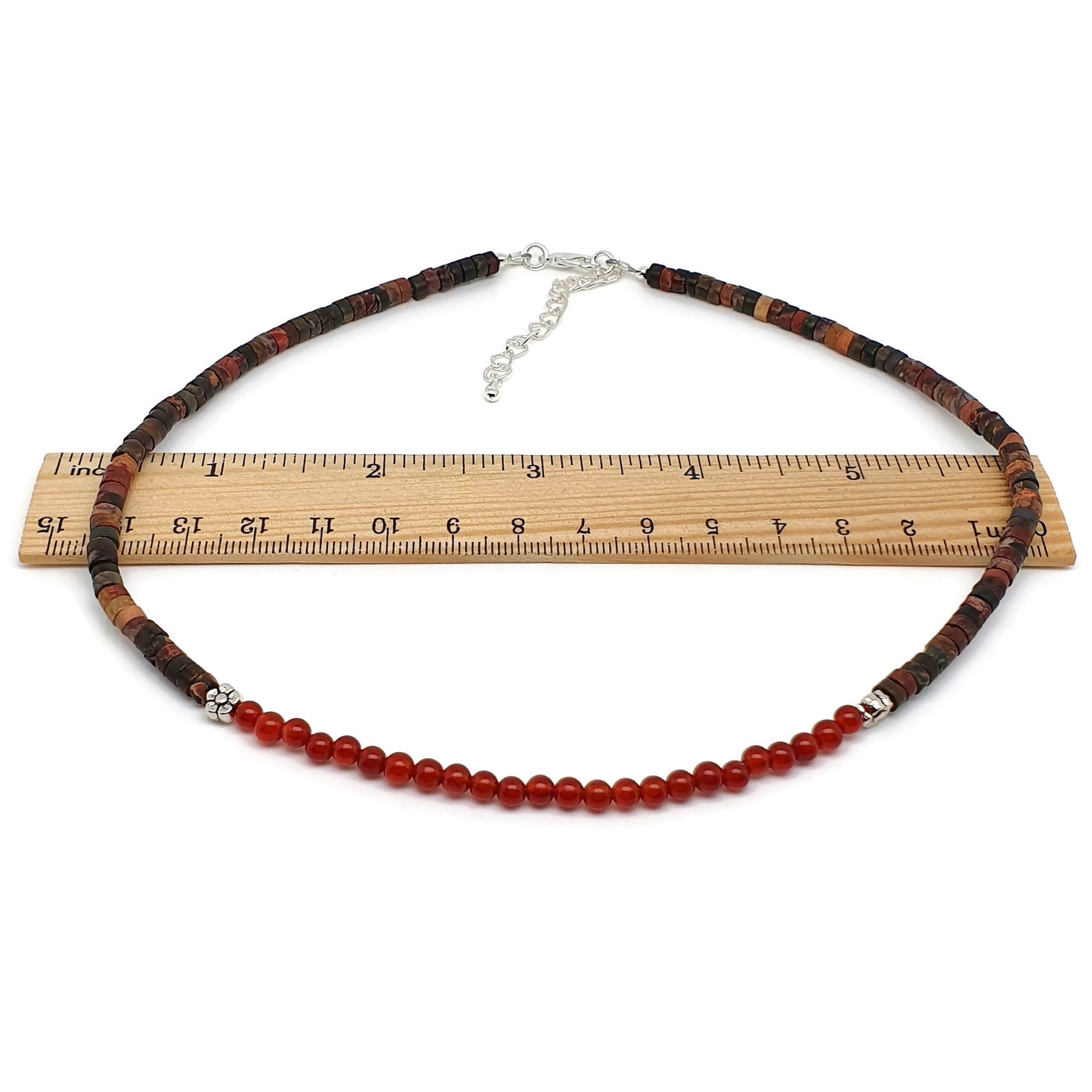 Picasso Jasper And Carnelian Short Collar Beaded Boho Necklace Adjustable 16" Strand