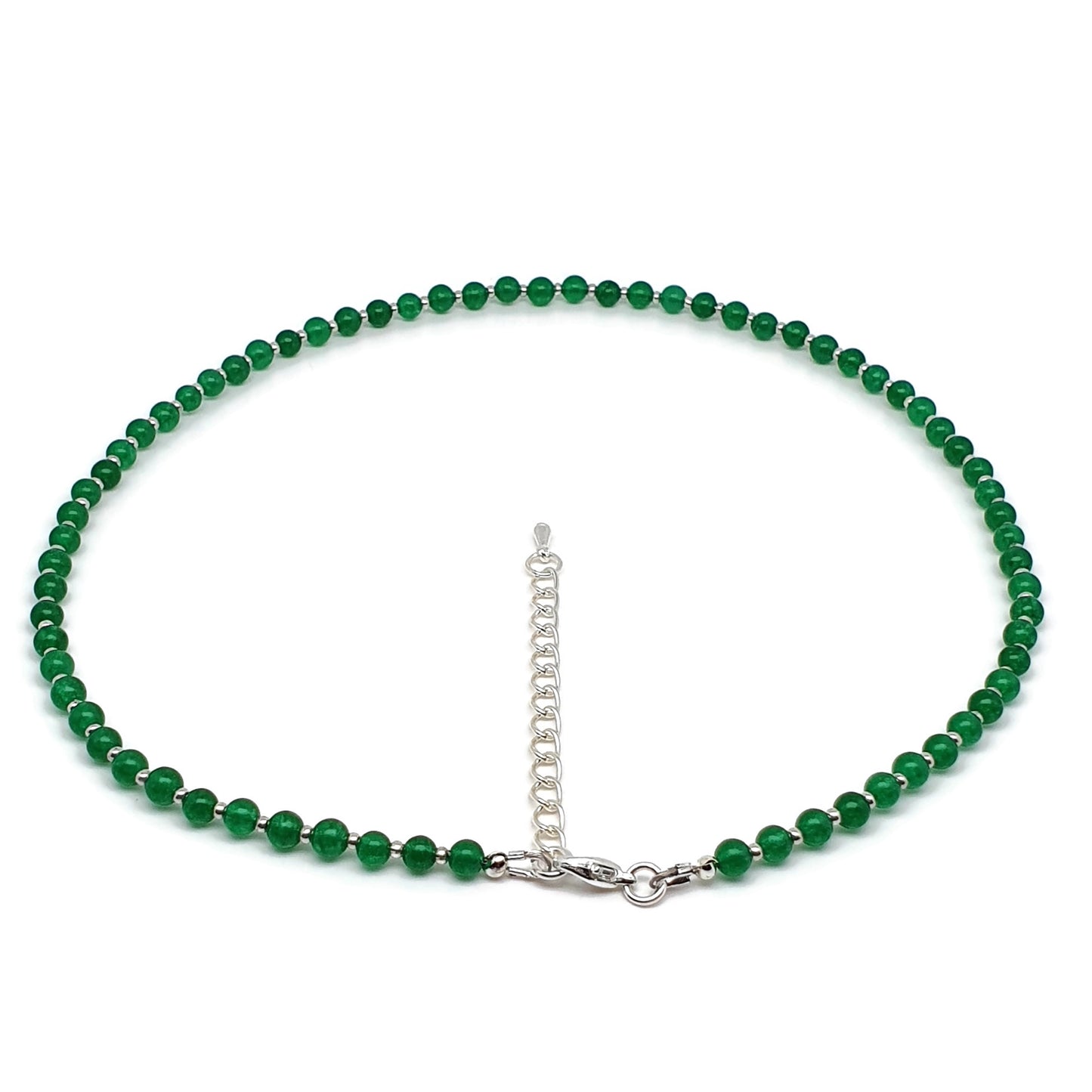 Green Jade Beaded Collar Necklace Silver Plated