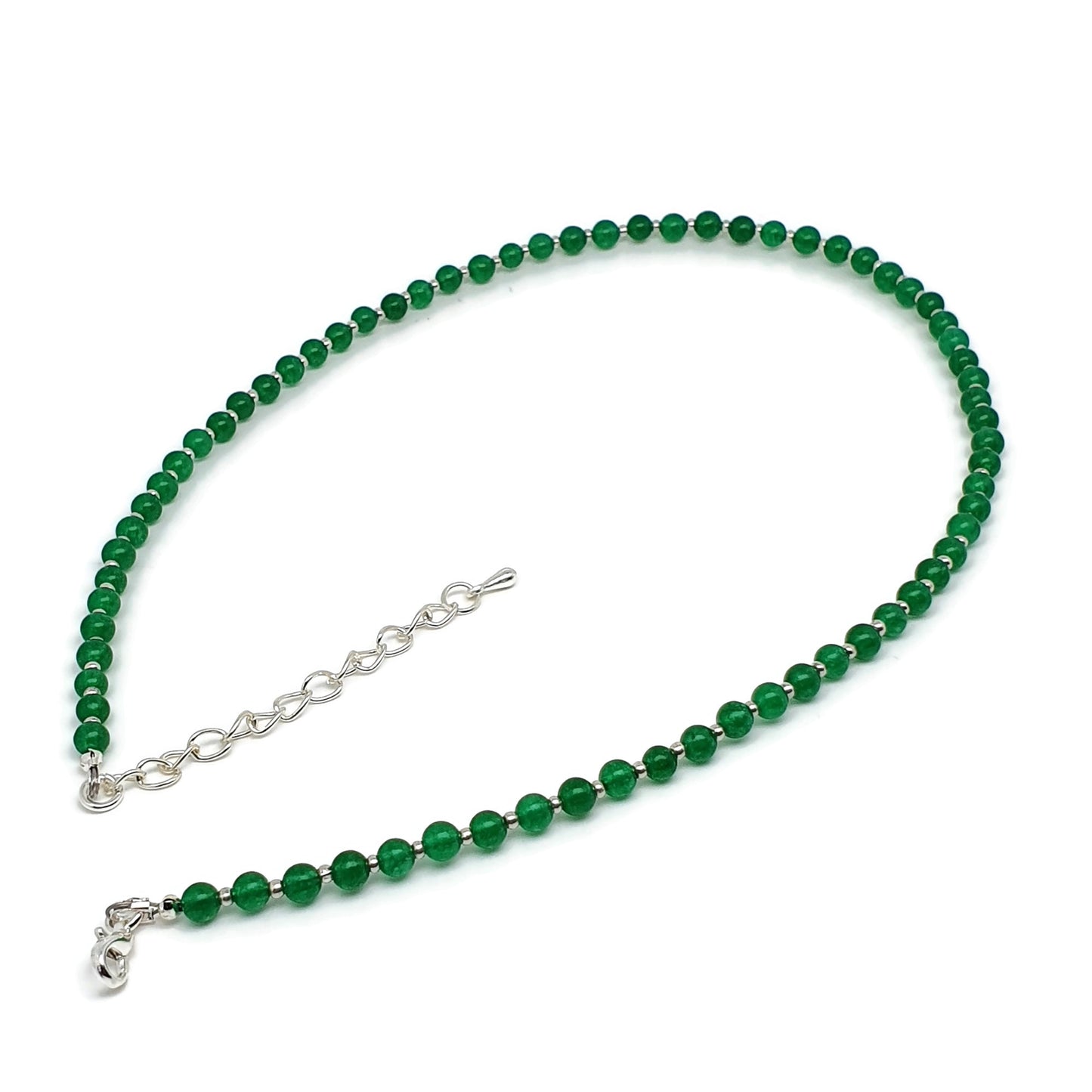 Green Jade Beaded Collar Necklace Silver Plated
