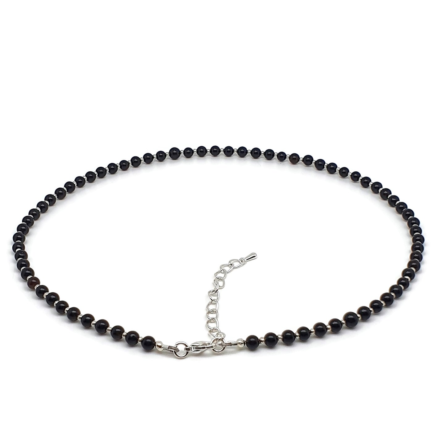Black Agate Beaded Collar Necklace Silver Plated