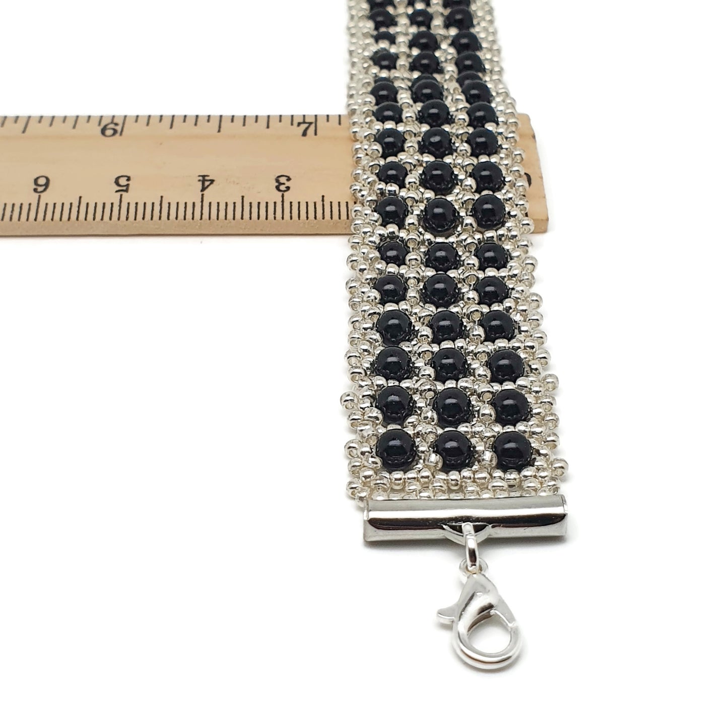 Natural Gemstone Interlaced Beaded Crystal Cuff Bracelet