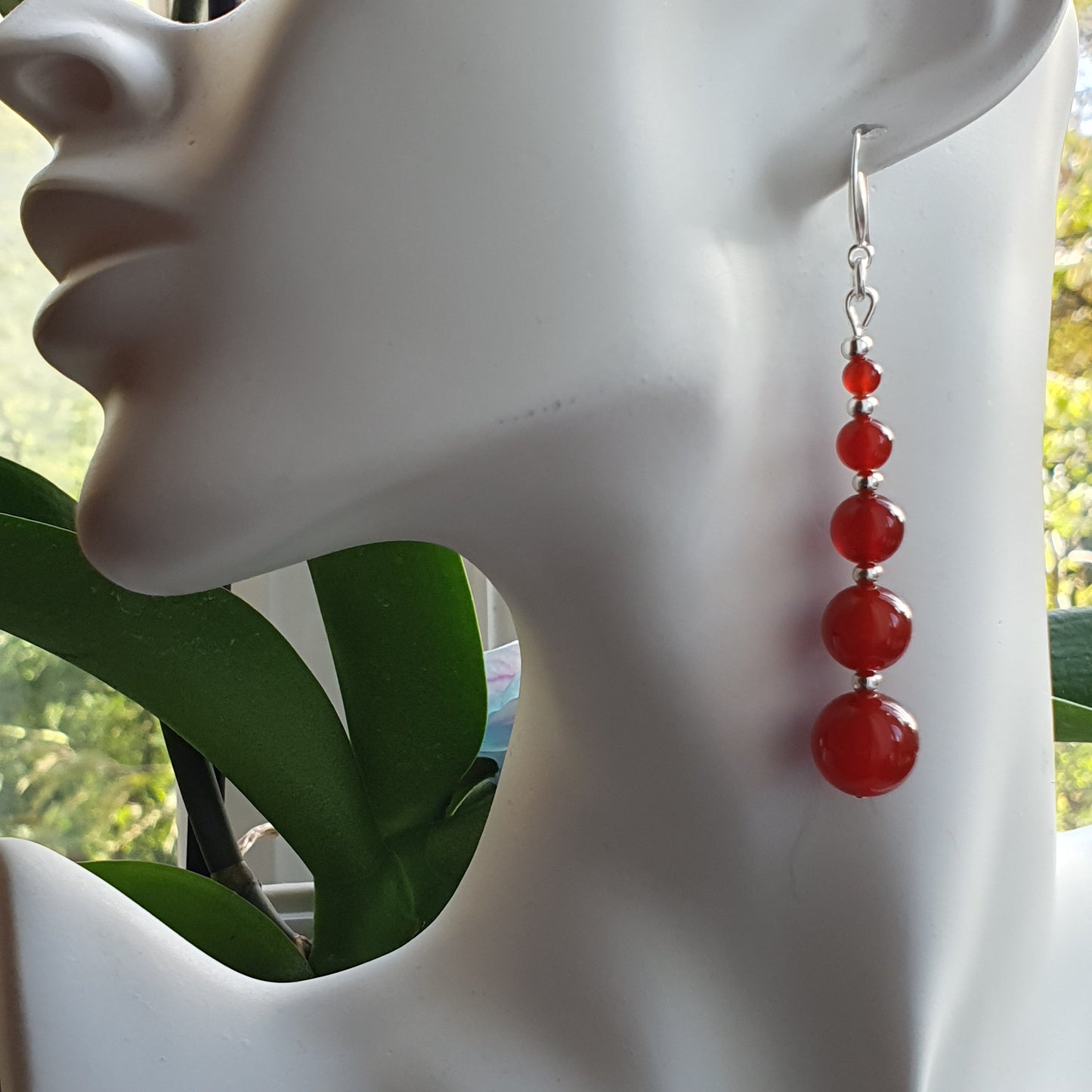Burnt Orange Carnelian Beaded Graduated Boho Earrings Long Dangle Drop
