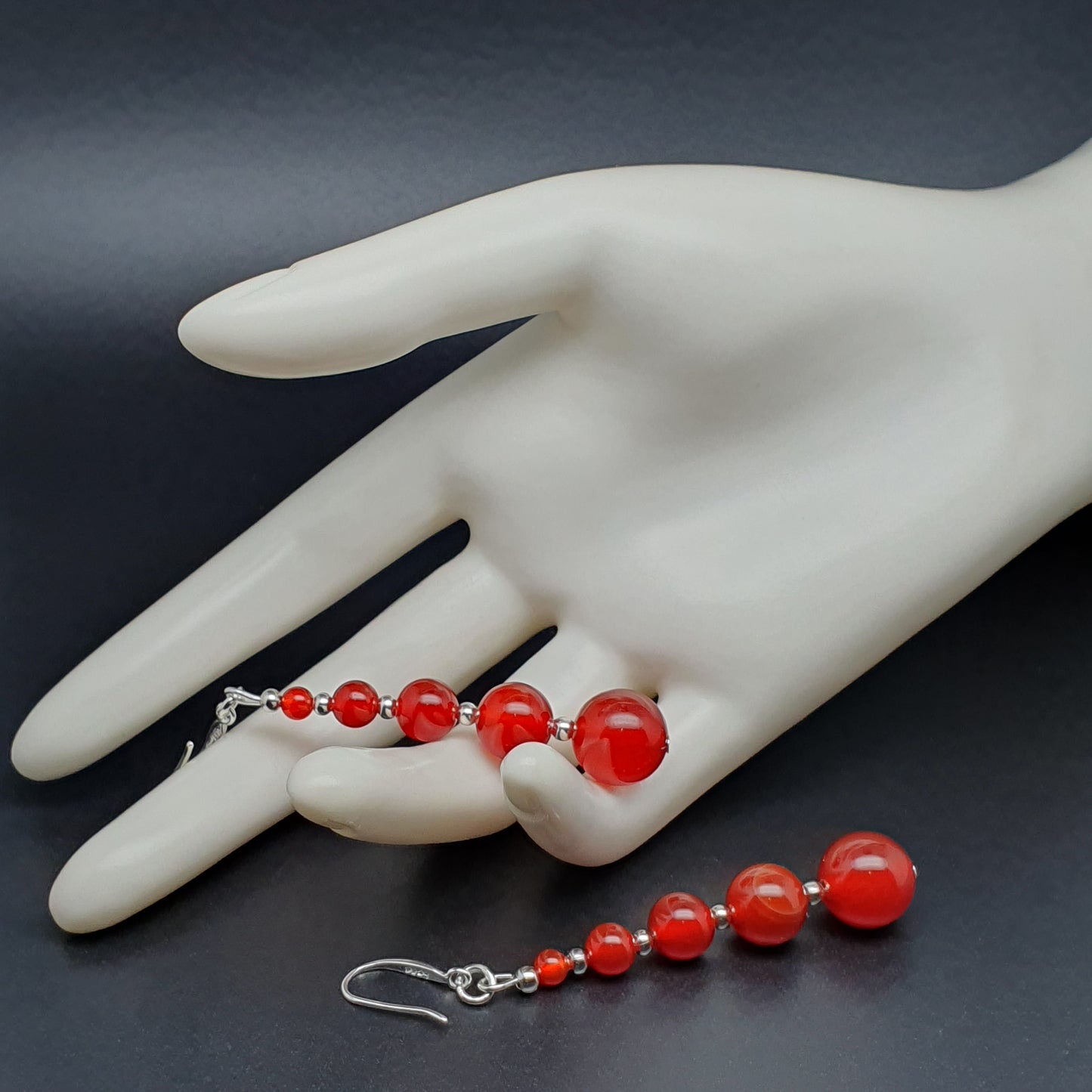 Burnt Orange Carnelian Beaded Graduated Boho Earrings Long Dangle Drop