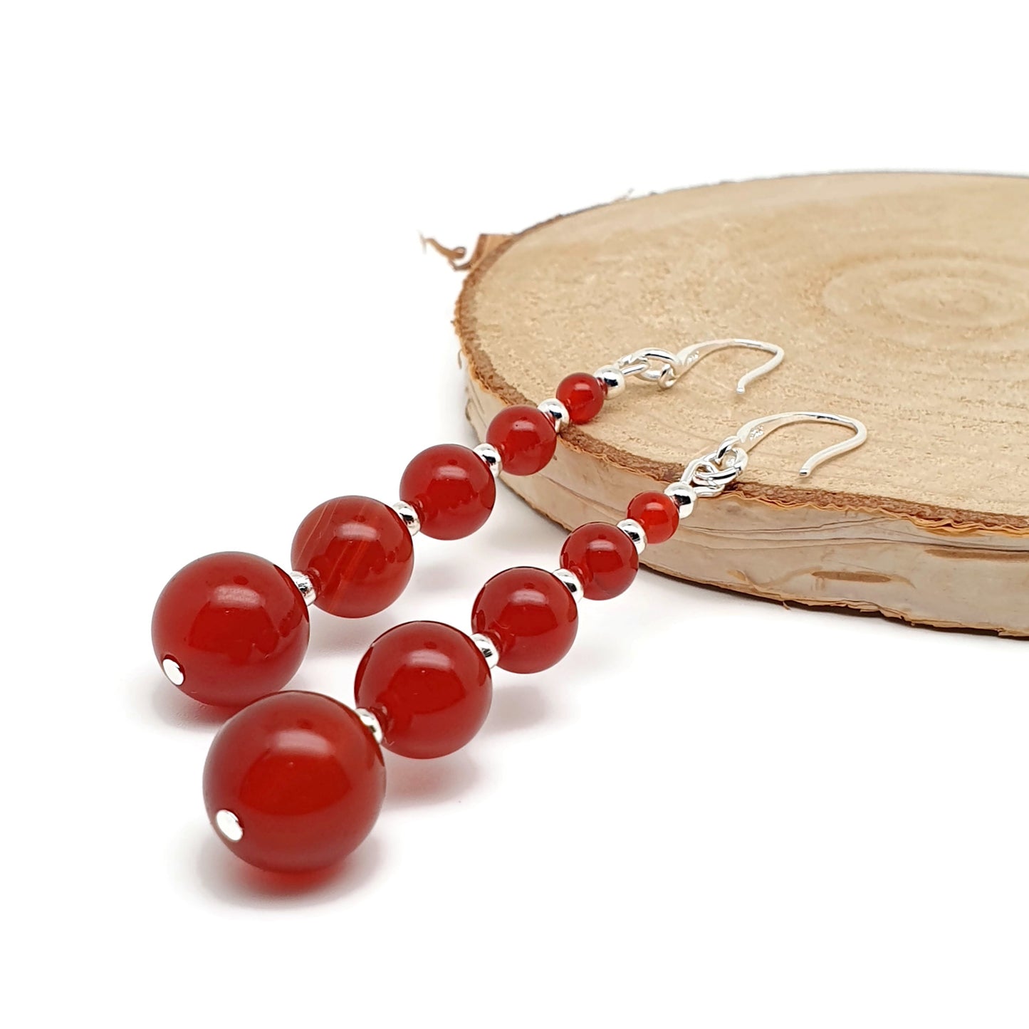 Burnt Orange Carnelian Beaded Graduated Boho Earrings Long Dangle Drop
