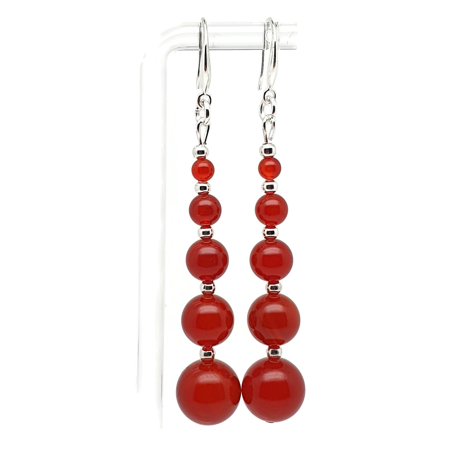 Burnt Orange Carnelian Beaded Graduated Boho Earrings Long Dangle Drop