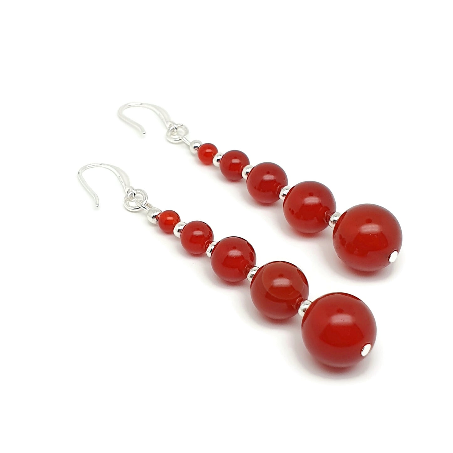 Burnt Orange Carnelian Beaded Graduated Boho Earrings Long Dangle Drop