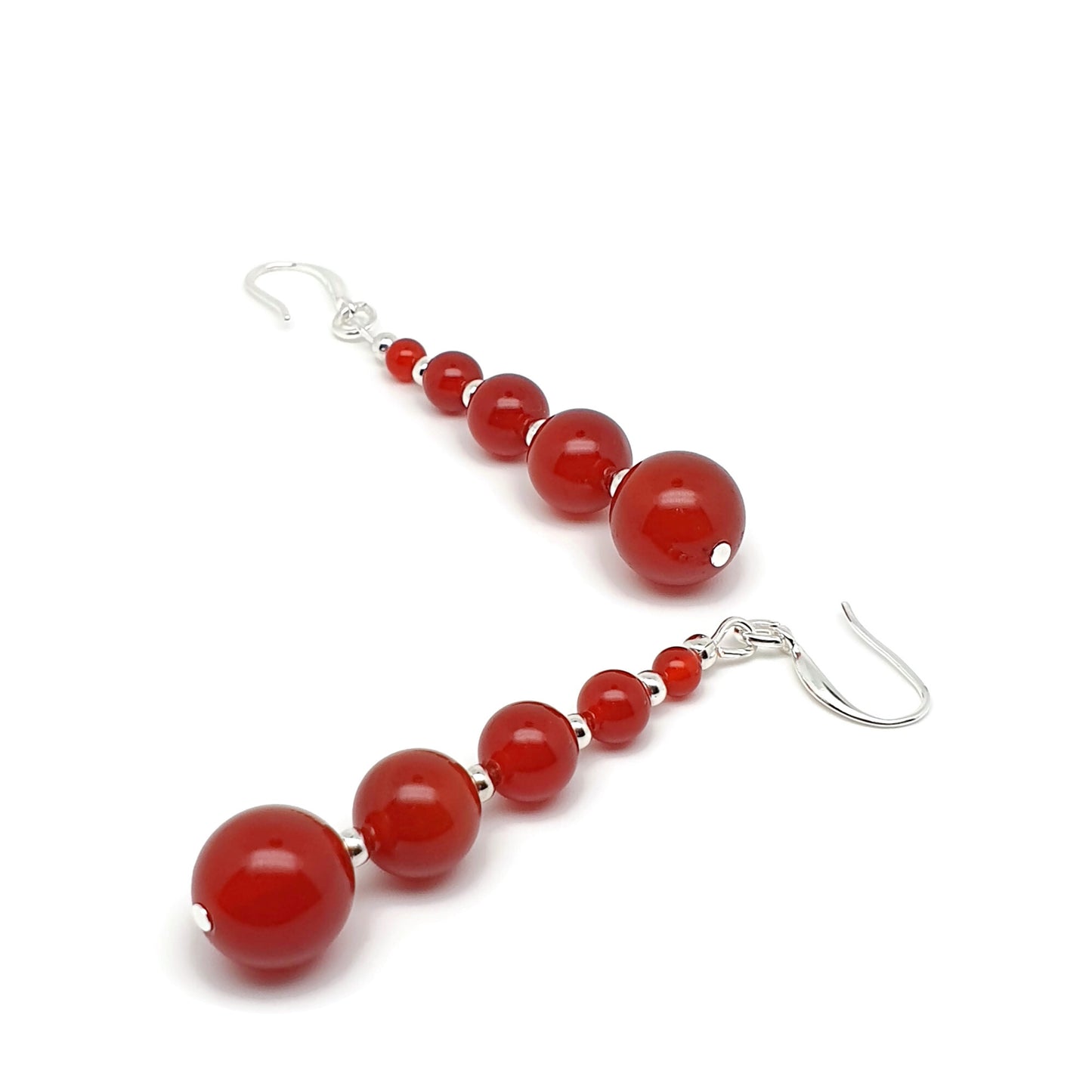 Burnt Orange Carnelian Beaded Graduated Boho Earrings Long Dangle Drop