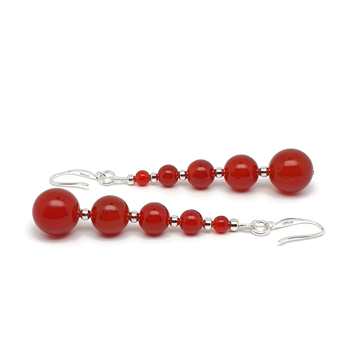 Burnt Orange Carnelian Beaded Graduated Boho Earrings Long Dangle Drop