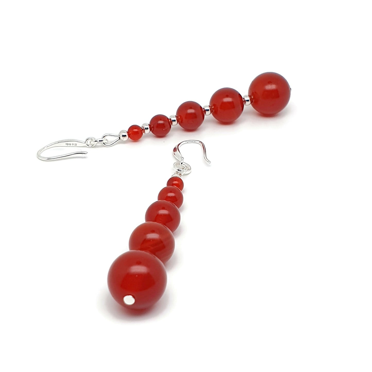 Burnt Orange Carnelian Beaded Graduated Boho Earrings Long Dangle Drop