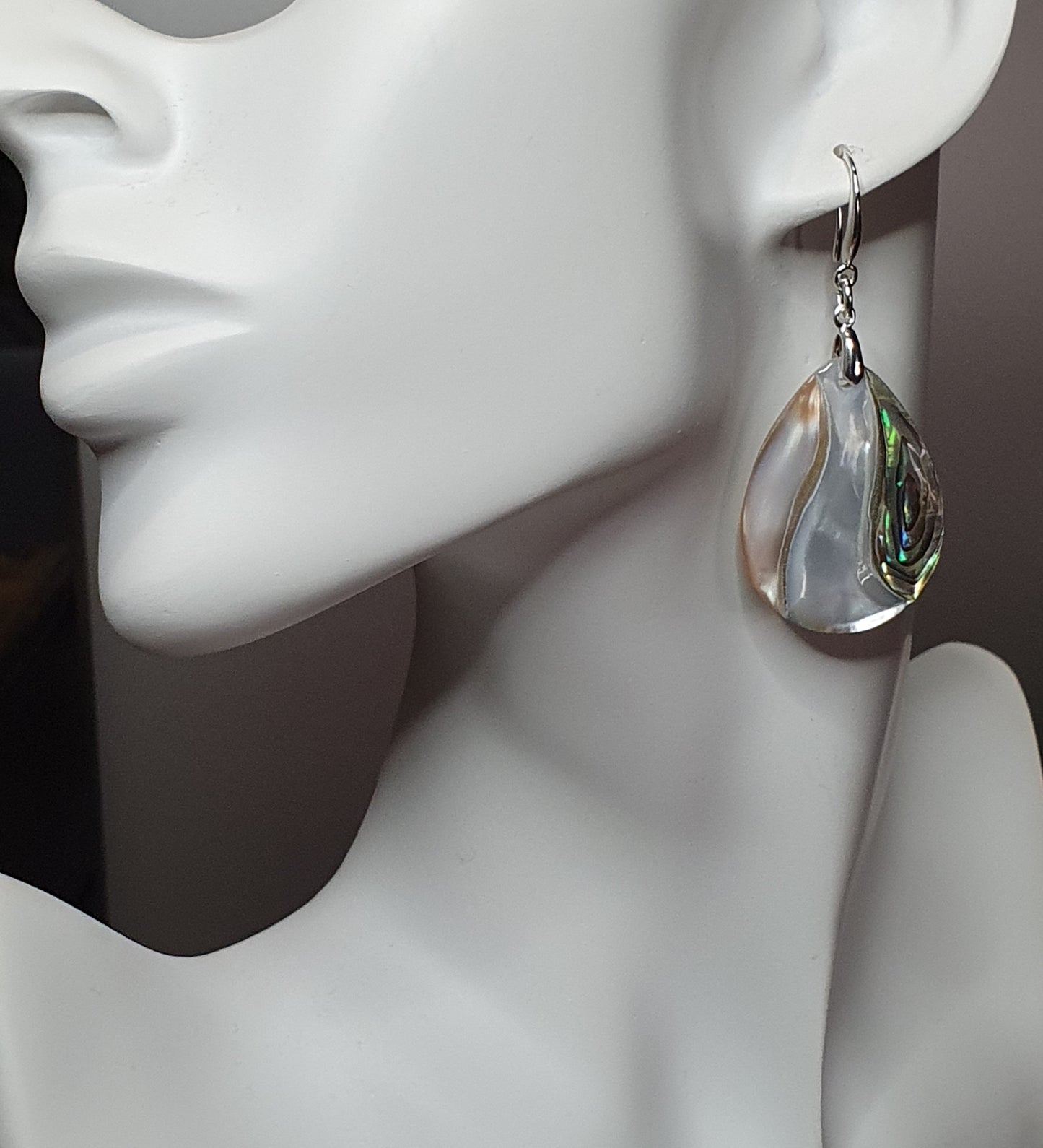 Rainbow Paua Abalone Teardrop Earrings Natural Sea Shell