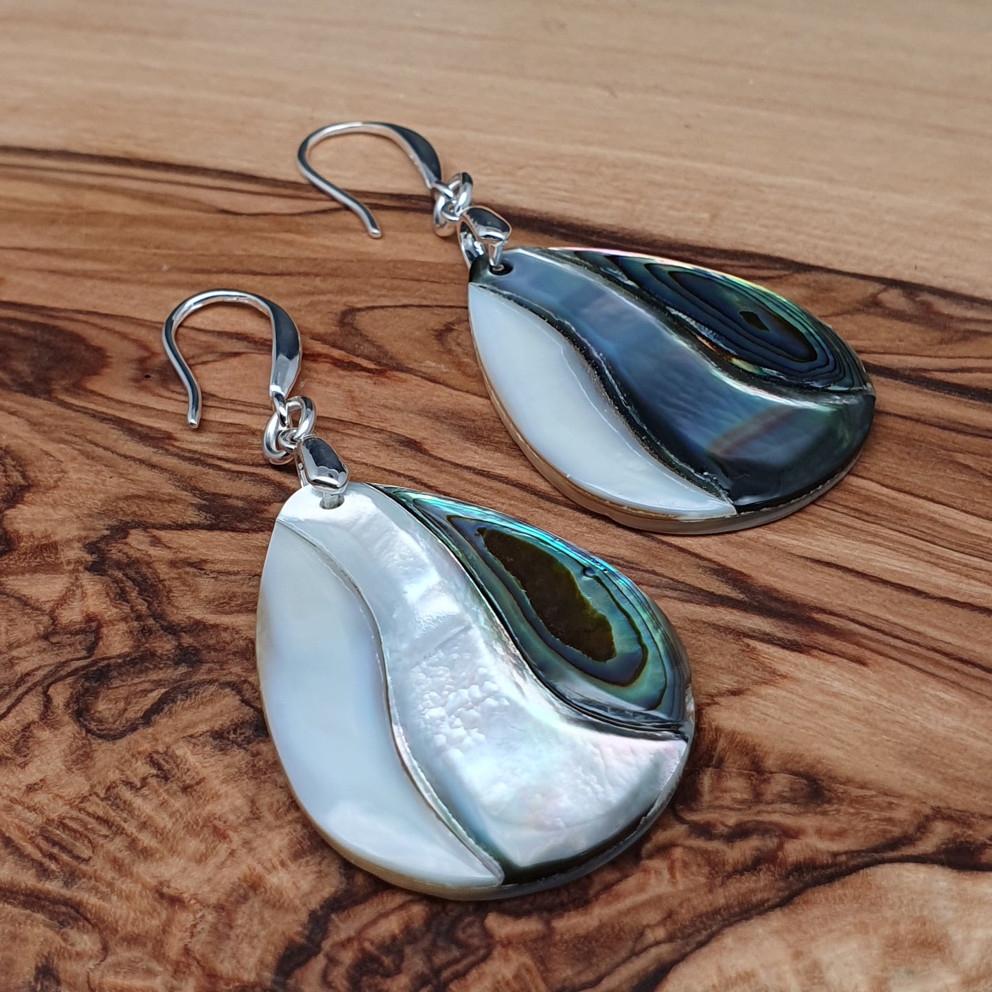 Rainbow Paua Abalone Teardrop Earrings Natural Sea Shell