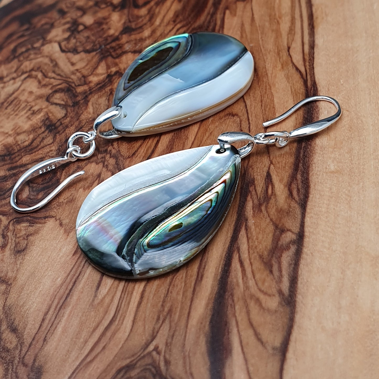 Rainbow Paua Abalone Teardrop Earrings Natural Sea Shell