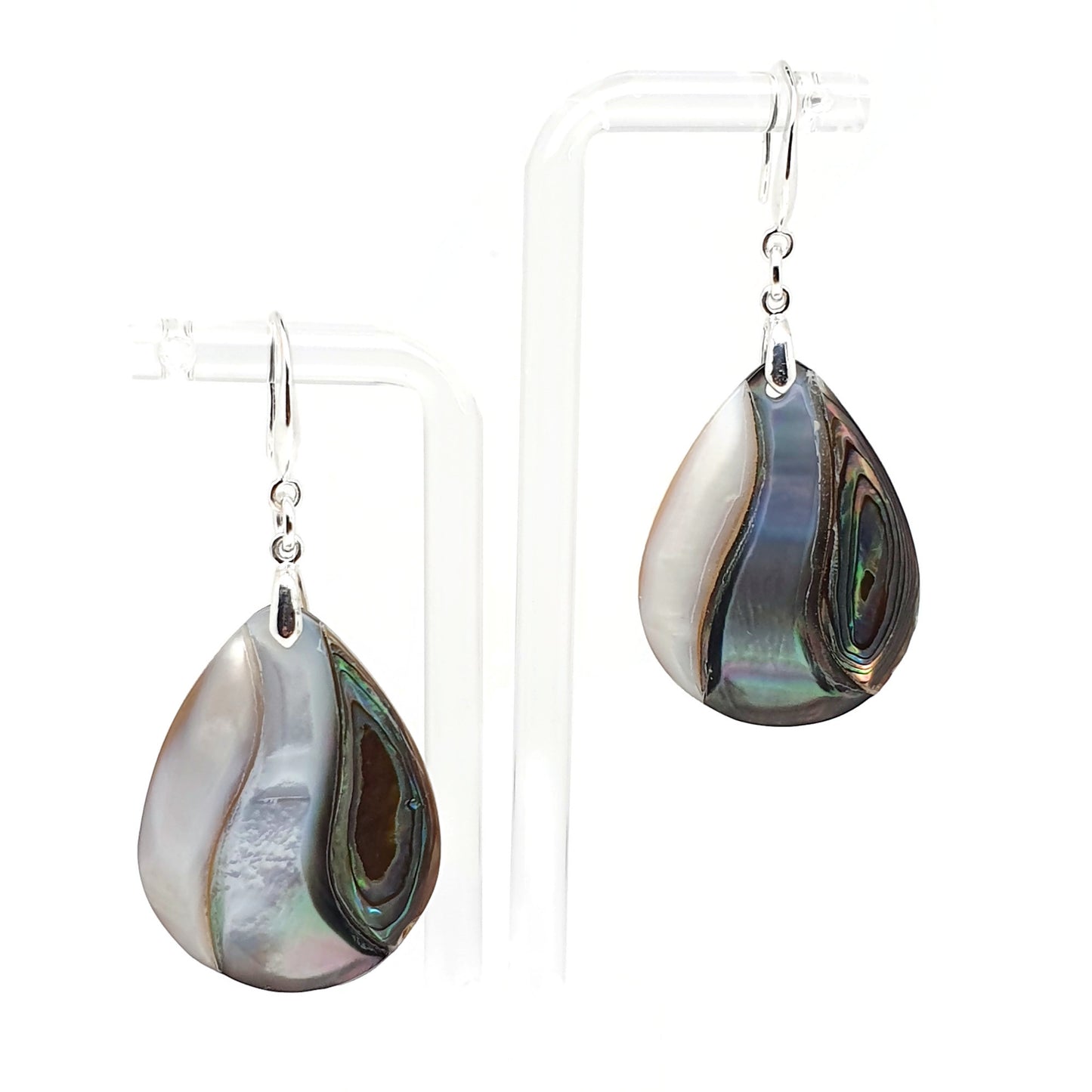 Rainbow Paua Abalone Teardrop Earrings Natural Sea Shell