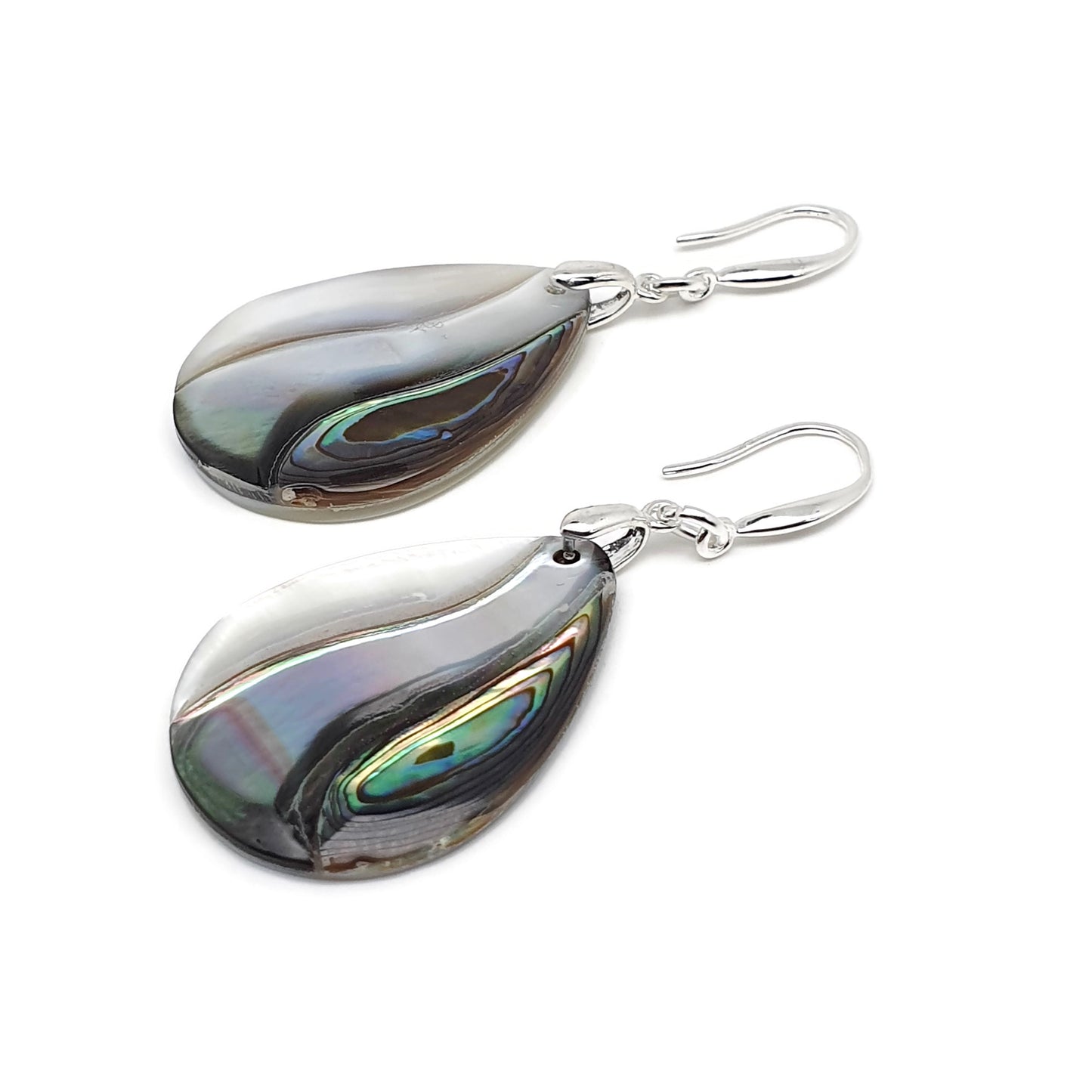 Rainbow Paua Abalone Teardrop Earrings Natural Sea Shell