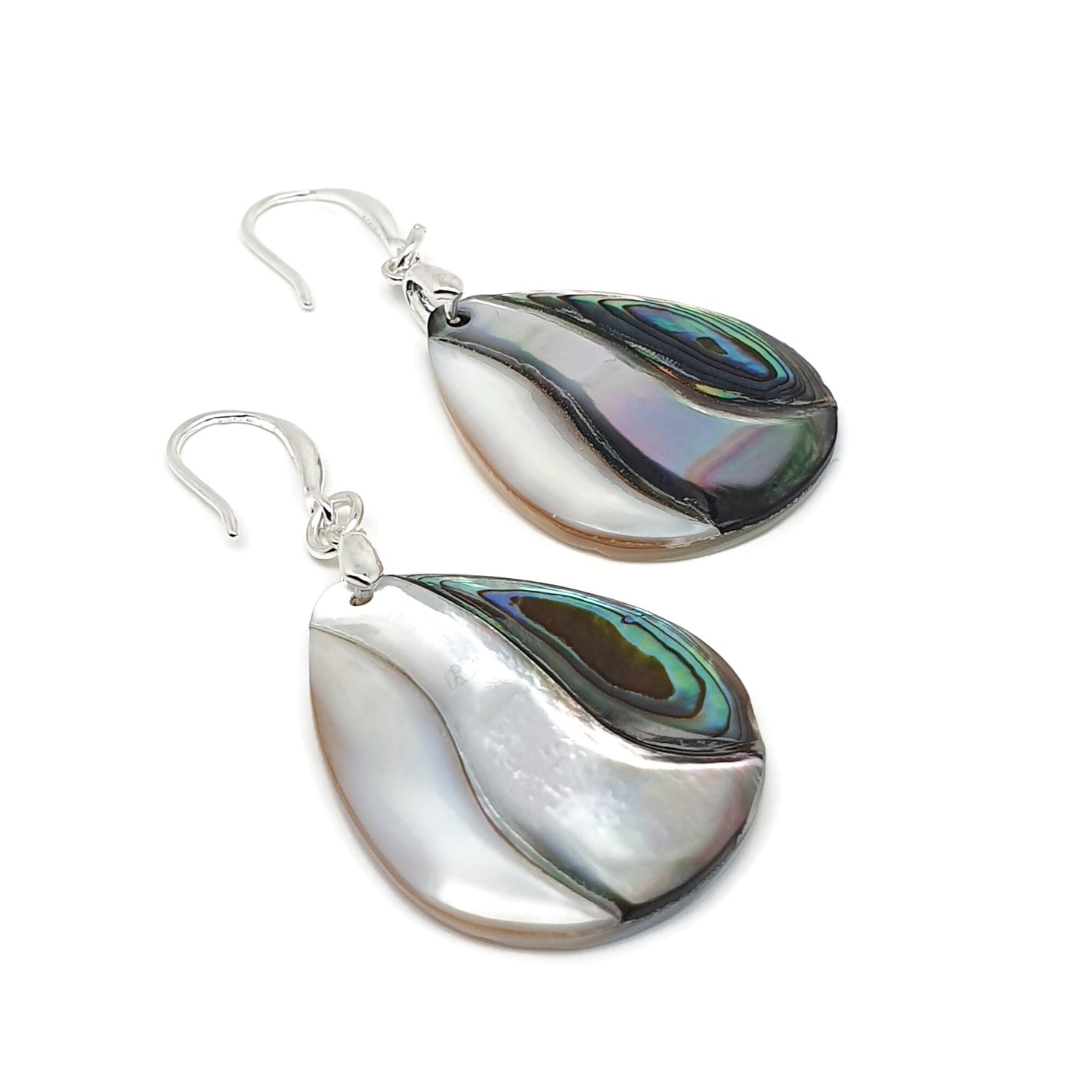 Rainbow Paua Abalone Teardrop Earrings Natural Sea Shell