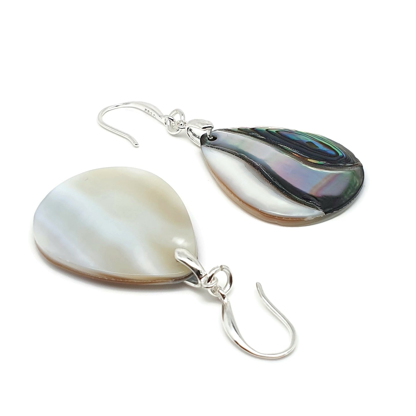 Rainbow Paua Abalone Teardrop Earrings Natural Sea Shell